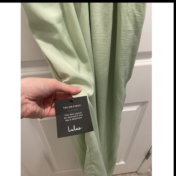 Lulus Confidence Check Sage Green Satin Tie-Back Jumpsuit - Picture 4 of 5